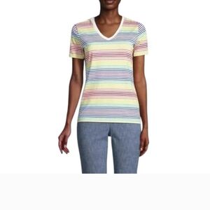 Lands' End Multicolor Striped V-Neck Tee